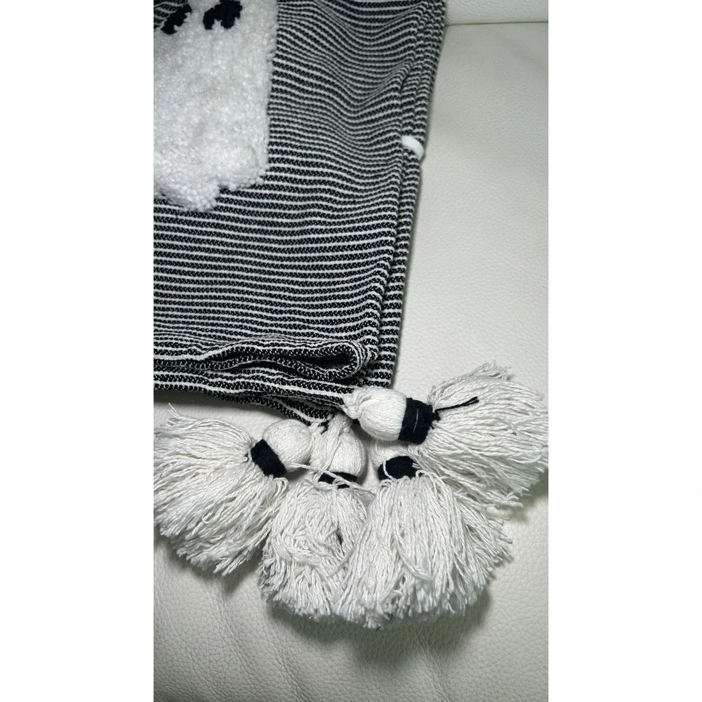 Rachel Zoe Ghost Bow Throw Blanket 50x70 Black White Pink Striped Tassel NEW